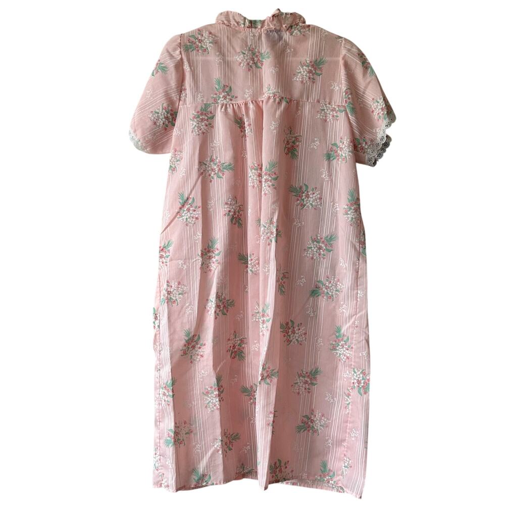 Vintage Ballet New York Pink Floral Nightgown Lace Yoke Short Sleeve Cottagecore - Picture 7 of 10